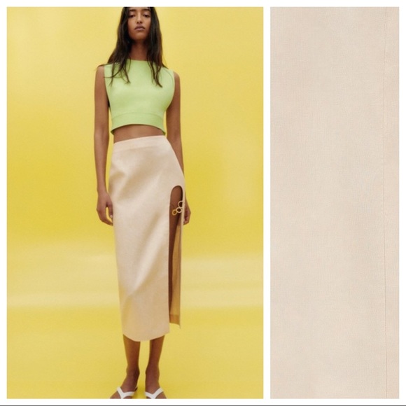 Zara Dresses & Skirts - NWT. Zara 100% Linen Cream Cut out High-waist Midi Skirt. Size XS, S, M, L.